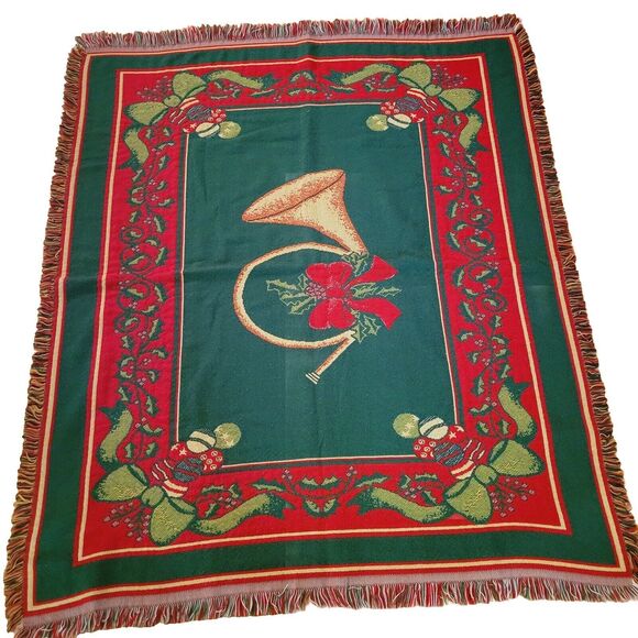 Beacon French Horn Bows Ornament Christmas Design Tapestry Throw Blanket - Picture 6 of 6